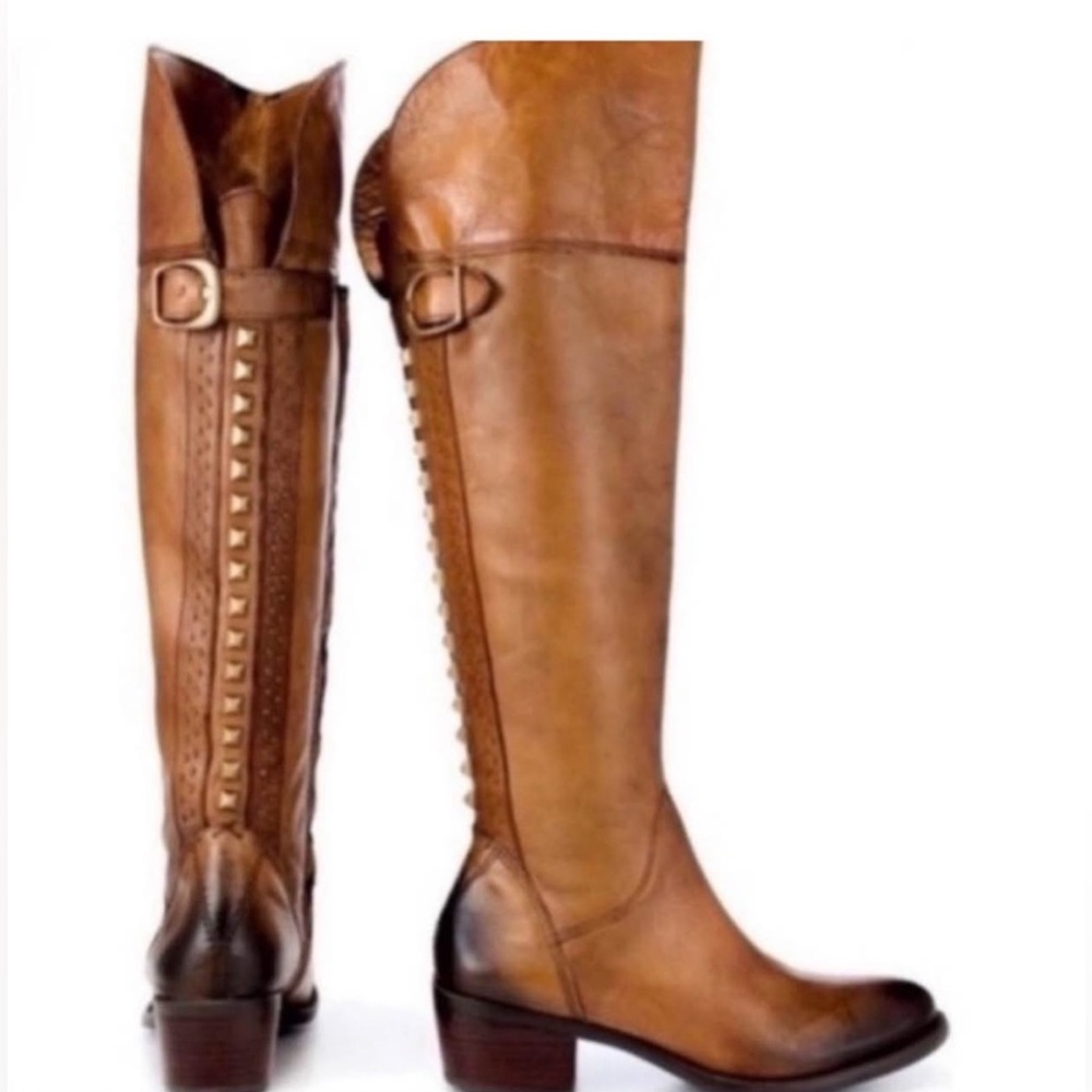 Vince Camuto Saddle Brown Studded Over-the-Knee Leather Boots